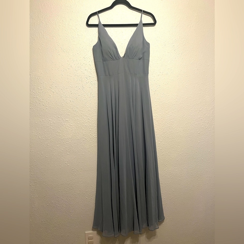 Jenny Yoo formal v neck gown, steal grey, bridesmaid, wedding, party layer SZ 6